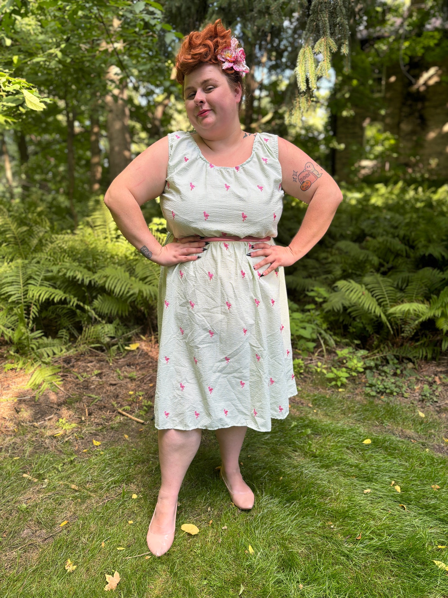 Judy Dress - Green Seersucker