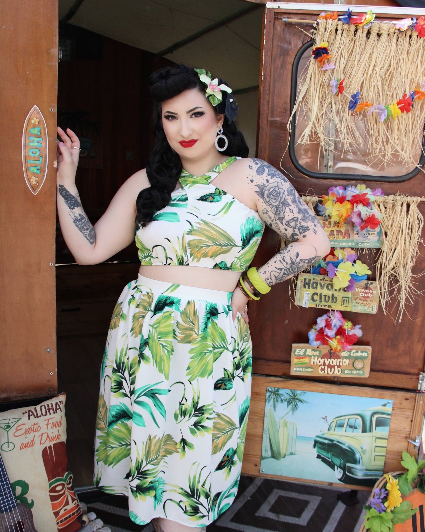 Isla Set - White Tropical Print - Retro Peaches