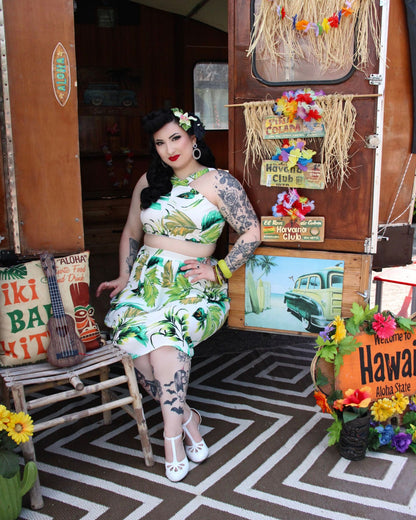 Isla Set - White Tropical Print - Retro Peaches