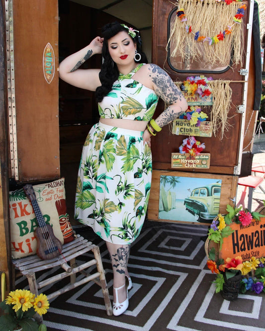 Isla Set - White Tropical Print - Retro Peaches