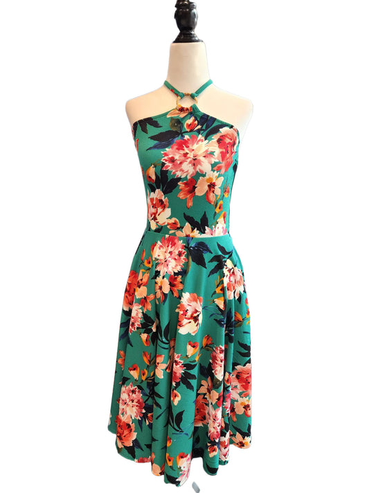 Jade Dress - Green Floral - Retro Peaches