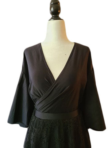 Faux Wrap Vamp Top - Black - Retro Peaches