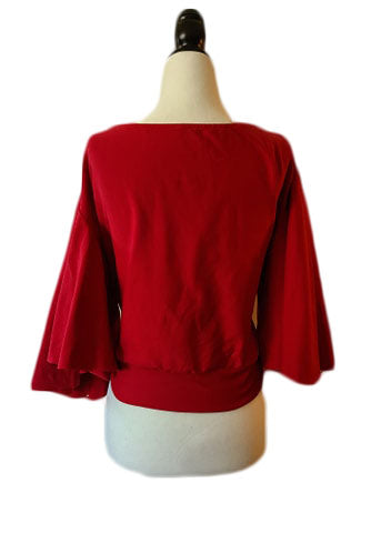 Faux Wrap Vamp Top - Red - Retro Peaches