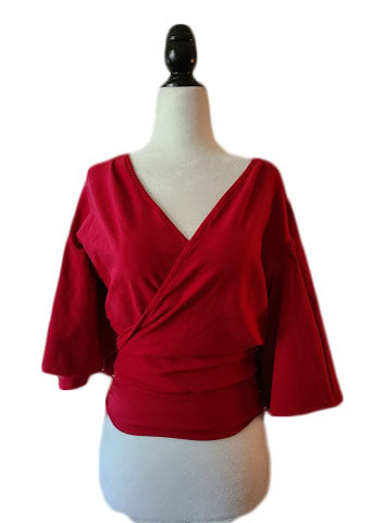 Faux Wrap Vamp Top - Red - Retro Peaches