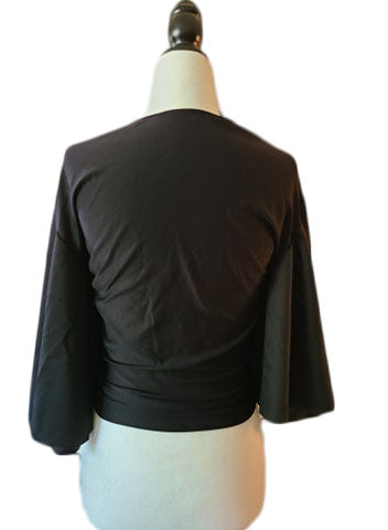 Faux Wrap Vamp Top - Black - Retro Peaches