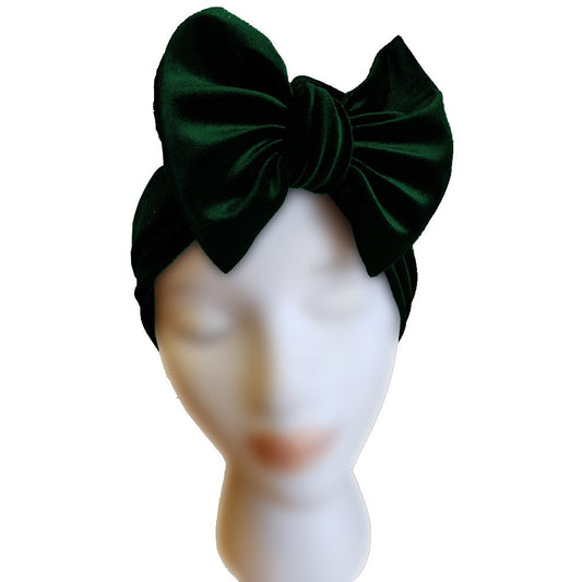 Velvet Bow Turban - Emerald - Retro Peaches Vintage Dresses